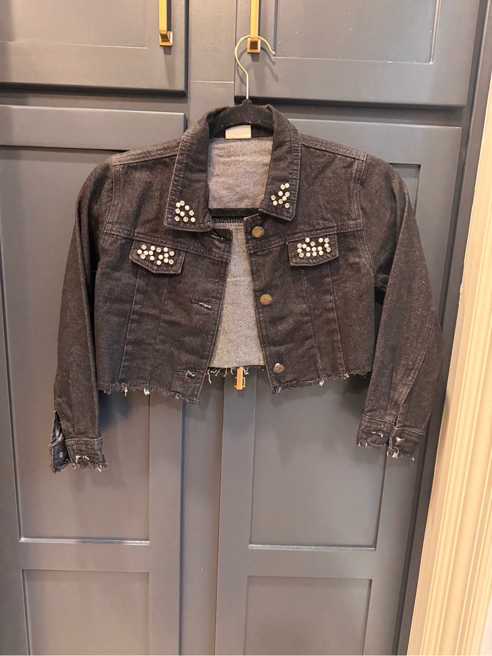 Cropped Black Stud Denim Jacket for Kids